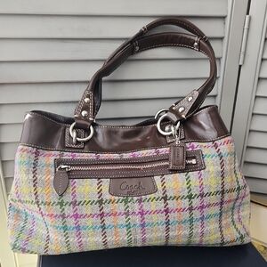 Coach Penelope Tattersall Plaid Wool Tweed Satchel